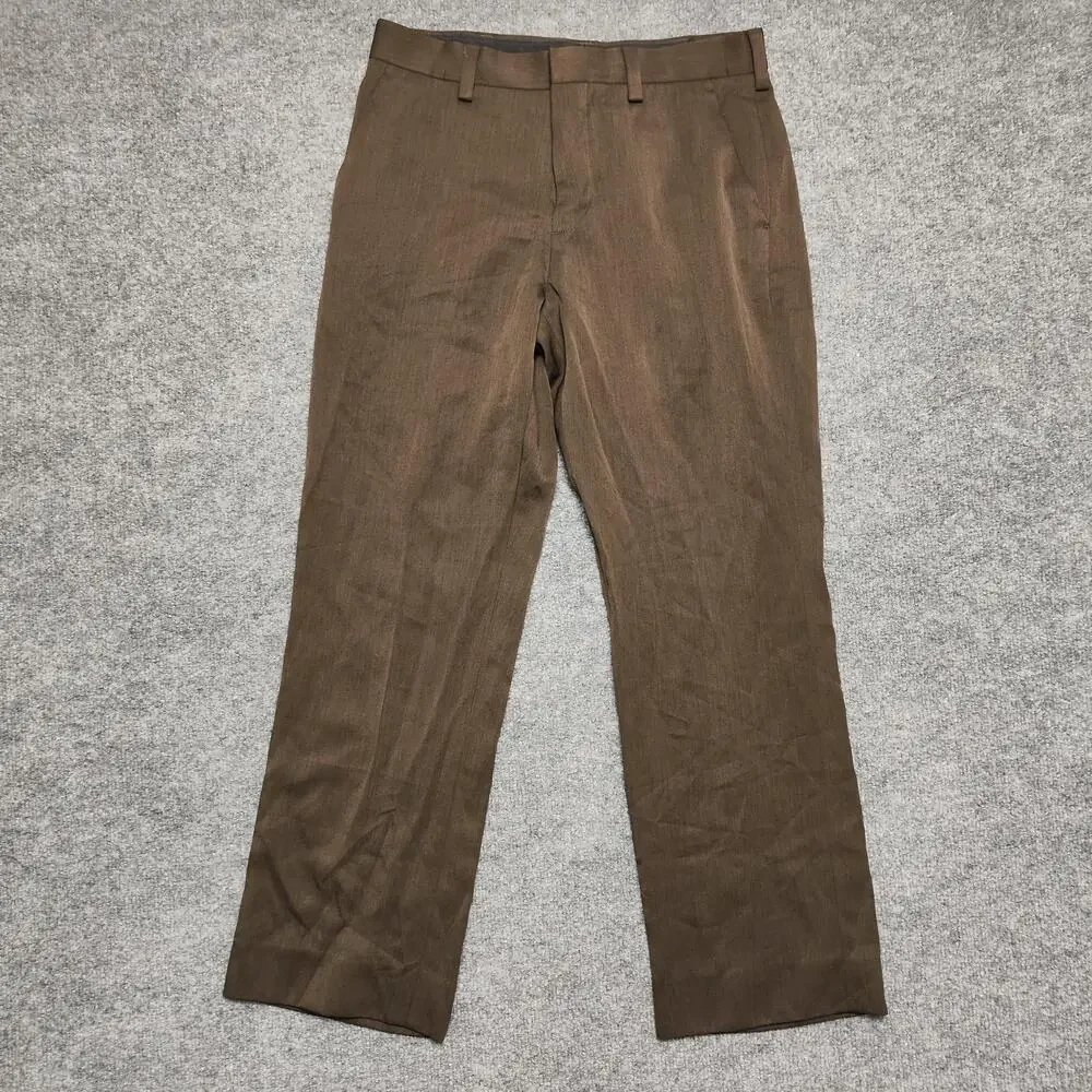Apt. 9 Dress Pants Mens 29x30 Brown Microfiber Flat Front Straight Leg Office